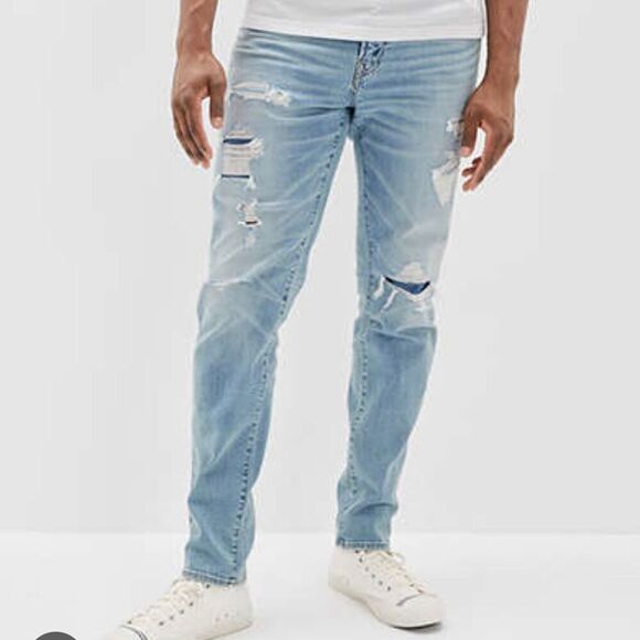 American eagle mens 28x32 air flex athletic cut distressed jeans - Picture 1 of 10